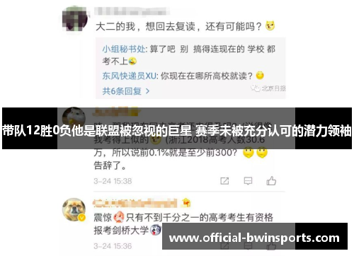 带队12胜0负他是联盟被忽视的巨星 赛季未被充分认可的潜力领袖