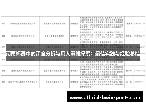 河南杯赛中的深度分析与用人策略探索：最佳实践与经验总结